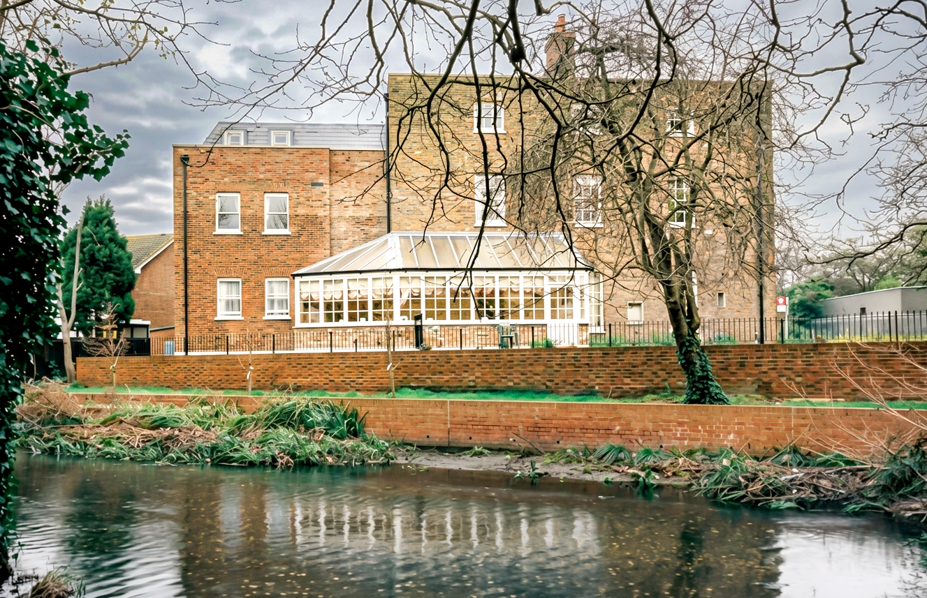Bridge House Care Centre entrance with signage in Wallington, Surrey